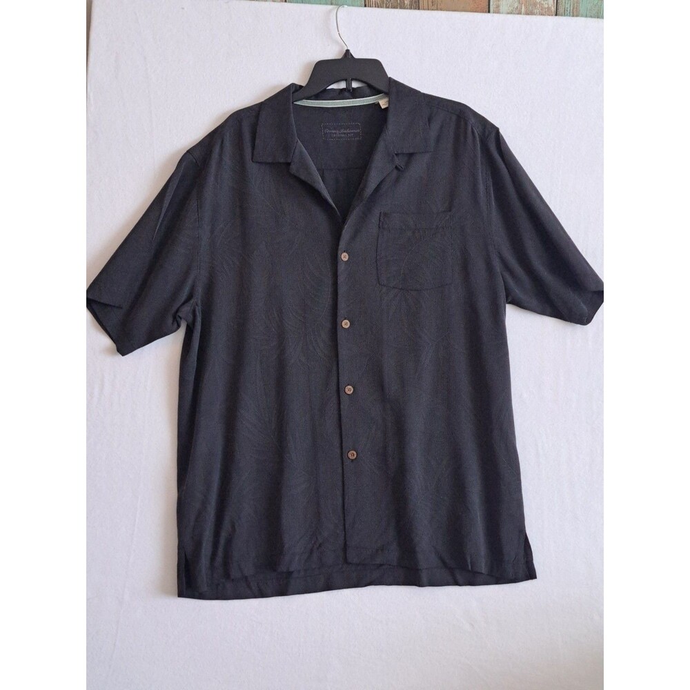 Tommy Bahama Mens XL Black Silk Original Fit Short Sleeve Button-Up Shirt